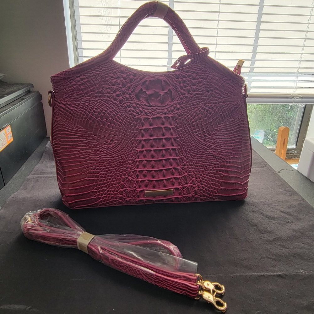 Faux Pink Crocodile Purse Fashion Handbag Crossbody w/ Strap Gold Accents 14 x 9